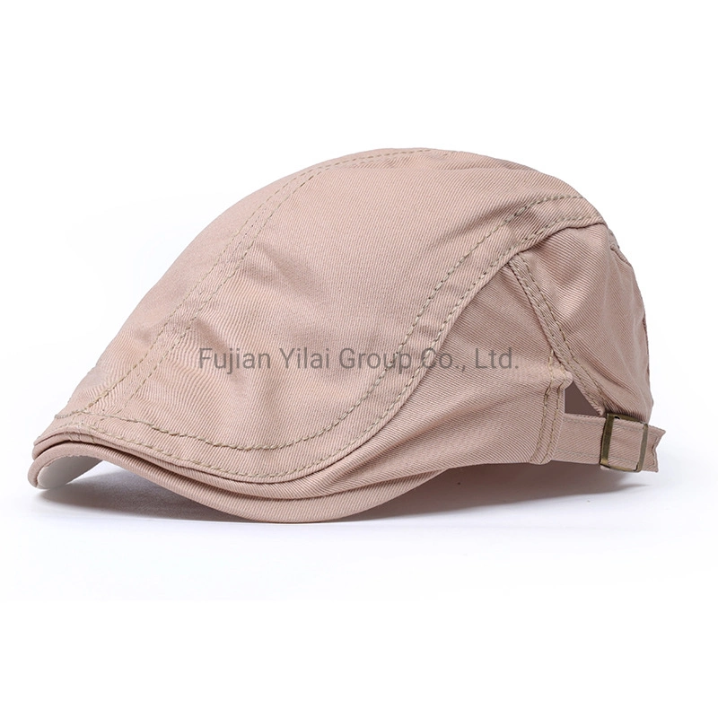 British Classic Vintage Linen Plain Hard Newsboy Beret Caps Hat for Men