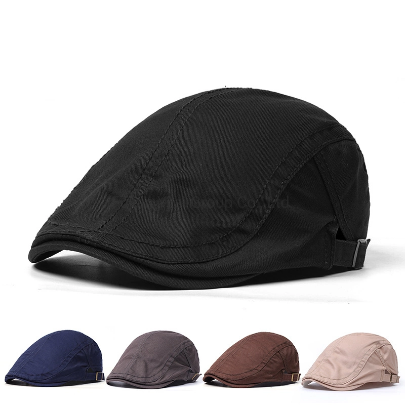 British Classic Vintage Linen Plain Hard Newsboy Beret Caps Hat for Men