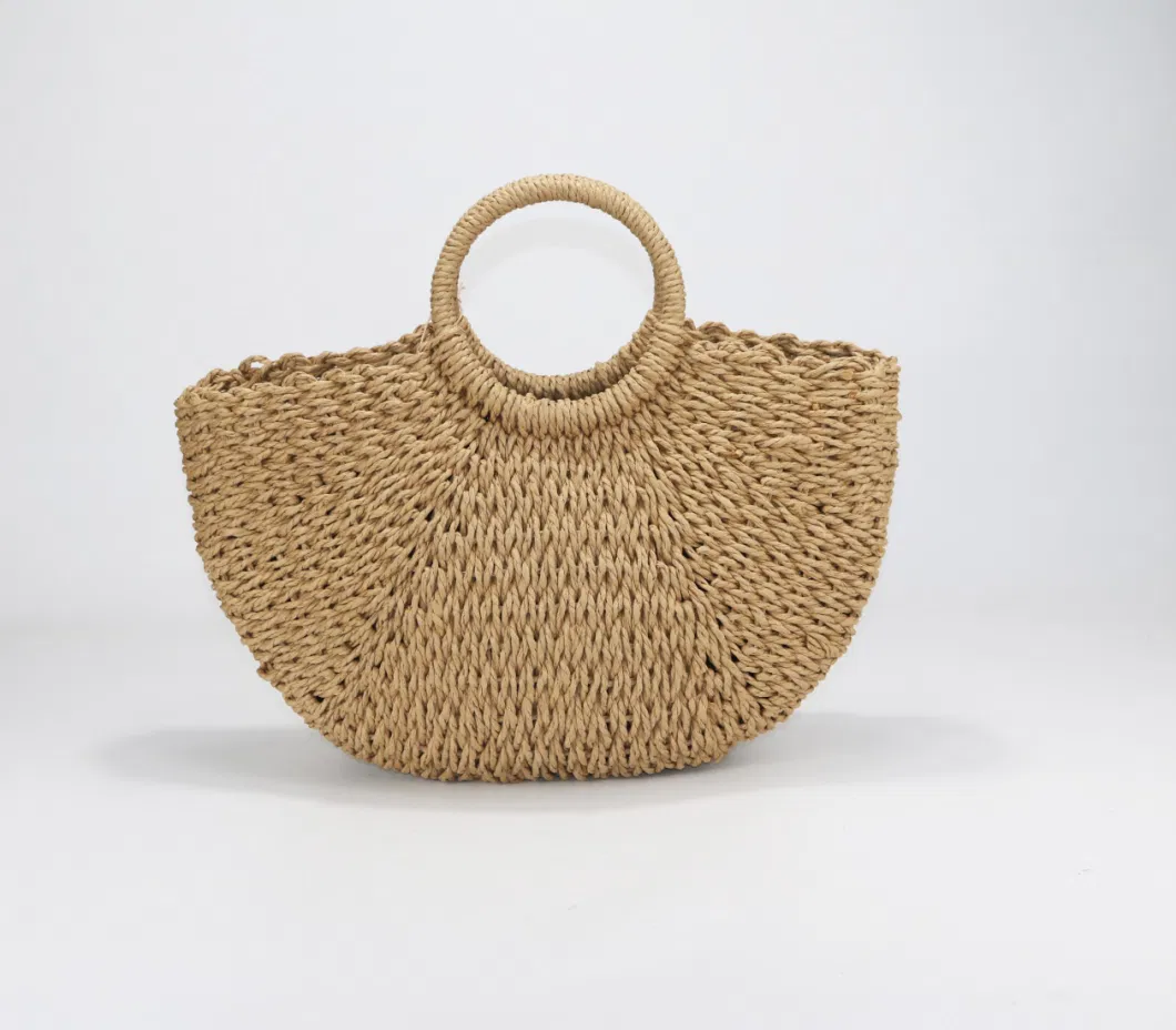 Straw Handbagwith Shell Lady Beach Bag with Small Pouch