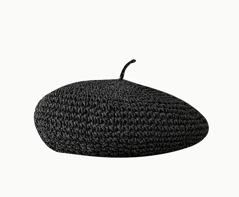 Ladies Straw Beret Ladies Handmade Crochet Beret Temperament Painter Hat Breathable Straw Hat